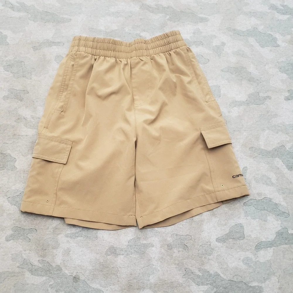 Carhartt Shorts Youth Medium Tan Cargo Pockets Drawstring Workwear